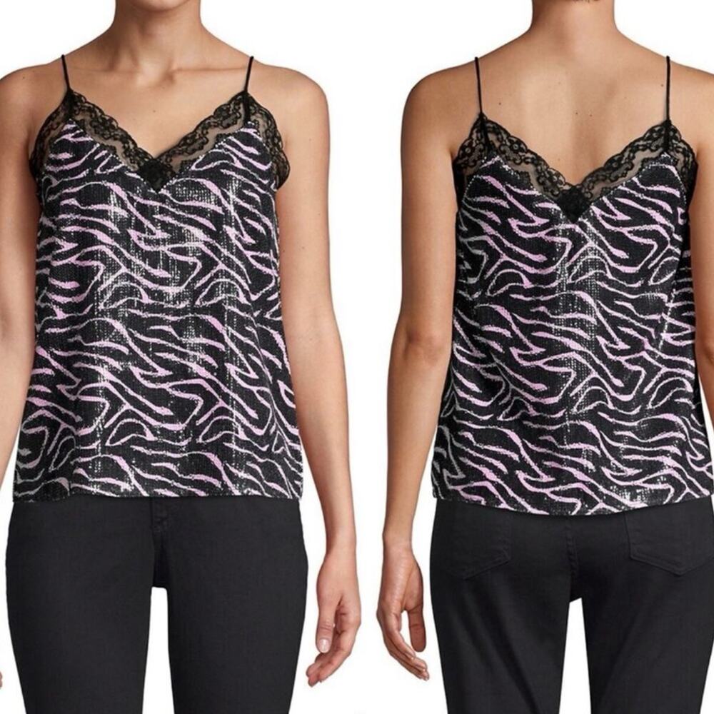 Olivia Rubin Pink Zebra Sequin Lace V Neck Camisole 0 NWT $200